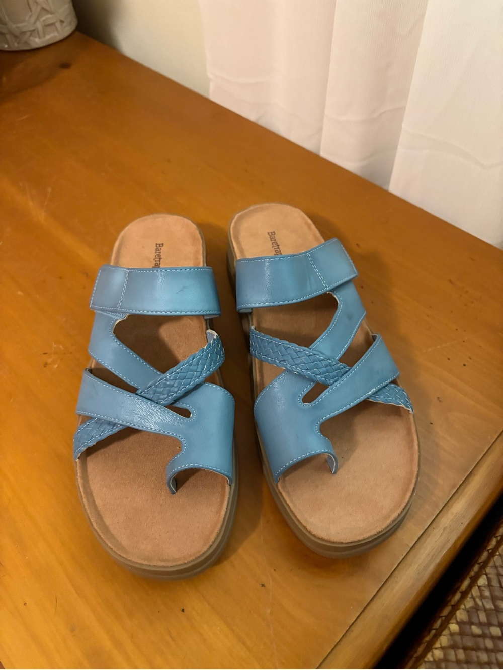 BareTraps Blue Braided Strap Slide Sandals